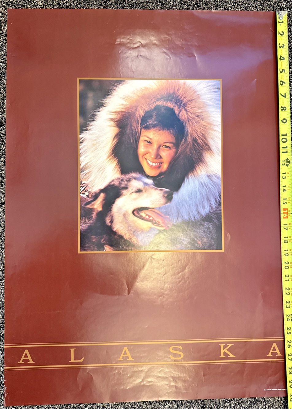 Alaska Tourism Poster Alaskan Native Indigenous Woman Iditarod Dog Husky 30"x22"